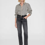 Plaza Stripe Cotton Shirt - Black / Tan