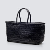 Bamboo Large Triple Jump Woven Leather Tote - Black