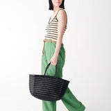 Bamboo Large Triple Jump Woven Leather Tote - Black