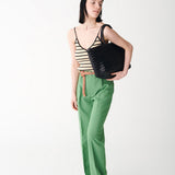 Bamboo Large Triple Jump Woven Leather Tote - Black