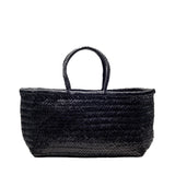 Bamboo Large Triple Jump Woven Leather Tote - Black