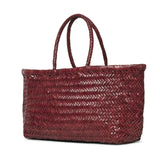 Bamboo Large Triple Jump Woven Leather Tote - Bordeaux