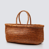Bamboo Large Triple Jump Woven Leather Tote - Tan