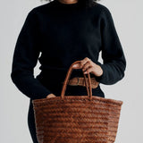 Bamboo Large Triple Jump Woven Leather Tote - Tan