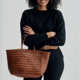 Bamboo Large Triple Jump Woven Leather Tote - Tan