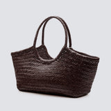 Nantucket Large Woven Leather Tote - Dark Brown
