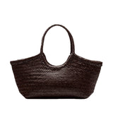 Nantucket Large Woven Leather Tote - Dark Brown