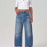 Ayla Raw Hem Baggy Crop Jean - Solano