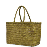 Bamboo Large Triple Jump Woven Leather Tote - Bamboo Green