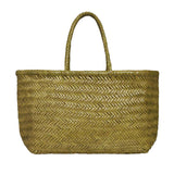 Bamboo Large Triple Jump Woven Leather Tote - Bamboo Green