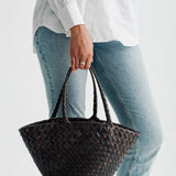 Egola Woven Leather Tote - Dark Brown