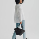 Egola Woven Leather Tote - Dark Brown