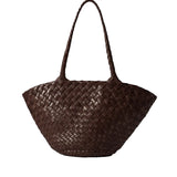 Egola Woven Leather Tote - Dark Brown