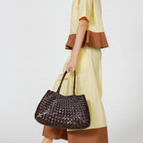 Santa Croce Large Woven Leather Tote - Dark Brown
