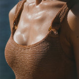 Domino Tonal Hoops Crinkle Swimsuit - Metallic Chocolate