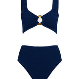 Nadine Tortoiseshell Hoop Crinkle Bikini - Navy