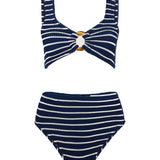 Nadine Striped Crinkle Bikini - Navy/White