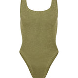 Square Neck Crinkle Swimsuit - Metallic Moss