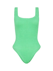 Square Neck Crinkle Swimsuit - Lime