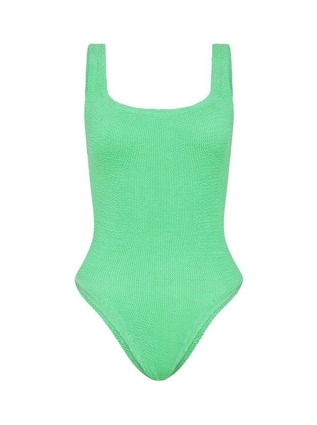 Square Neck Crinkle Swimsuit - Lime