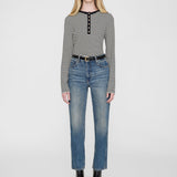 Alessia Long Sleeve Tee - Cream and Black Stripe