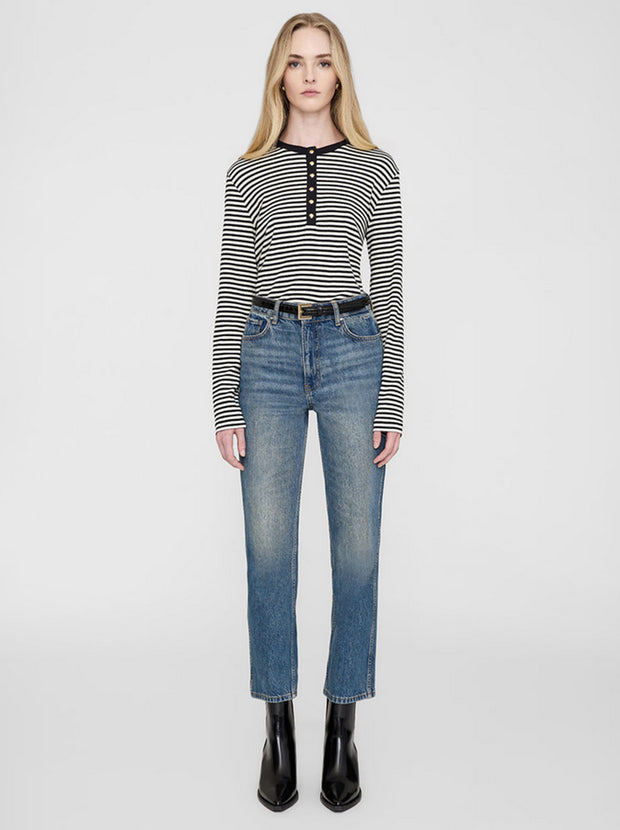 Alessia Long Sleeve Tee - Cream and Black Stripe