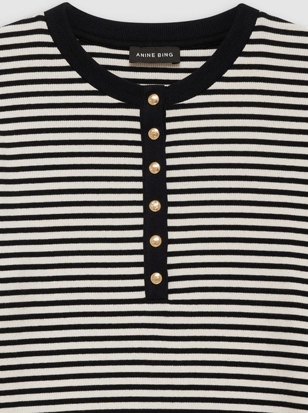 Alessia Long Sleeve Tee - Cream and Black Stripe