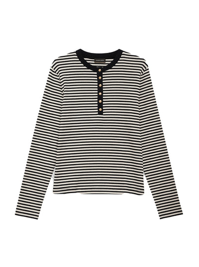 Alessia Long Sleeve Tee - Cream and Black Stripe