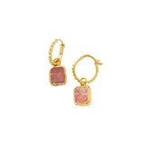Mini Pyramid Earring Rhodochrosite Charm Hoop  - Gold
