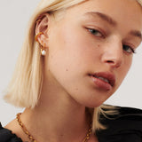 Pearl Twisted Small Drop Hoop Earrings - Gold