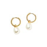 Pearl Twisted Small Drop Hoop Earrings - Gold