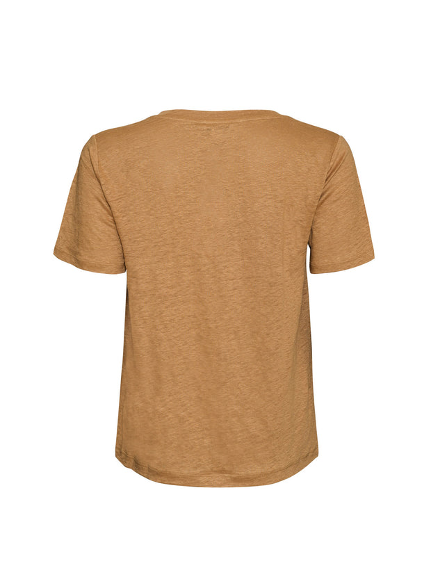 Linen V-Neck T-Shirt - Tobacco