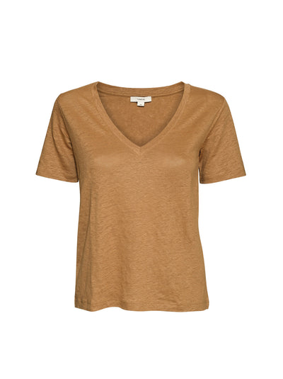 Linen V-Neck T-Shirt - Tobacco