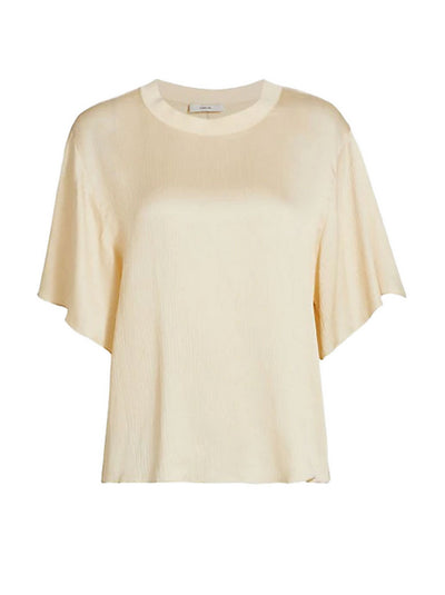 Rib Trim Short Sleeve Silk Crew Neck - Birch