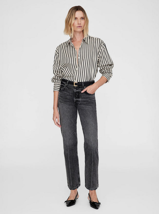 Plaza Stripe Cotton Shirt - Black / Tan