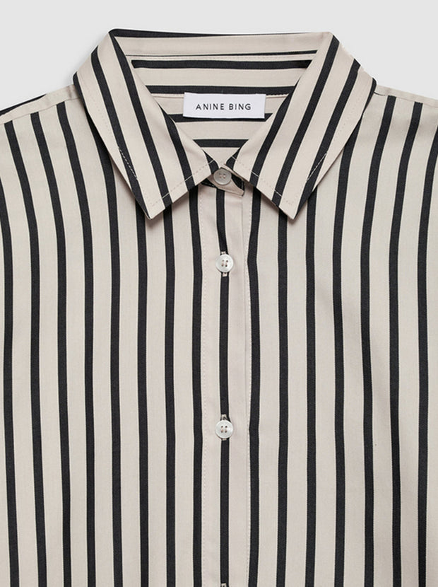 Plaza Stripe Cotton Shirt - Black / Tan