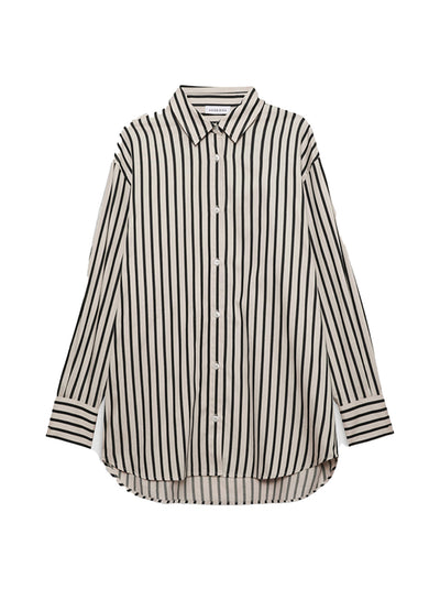 Plaza Stripe Cotton Shirt - Black / Tan