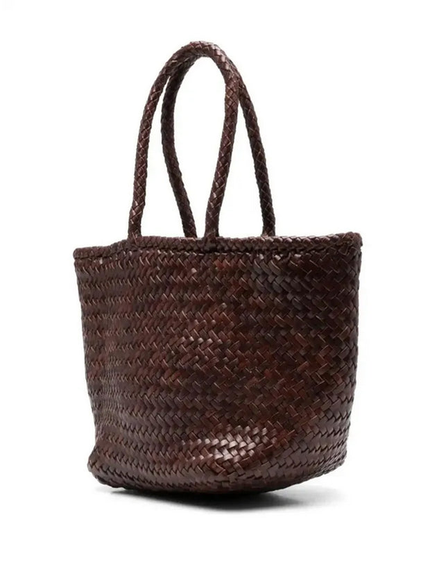 Grace Small Woven Leather Tote  - Bruciato