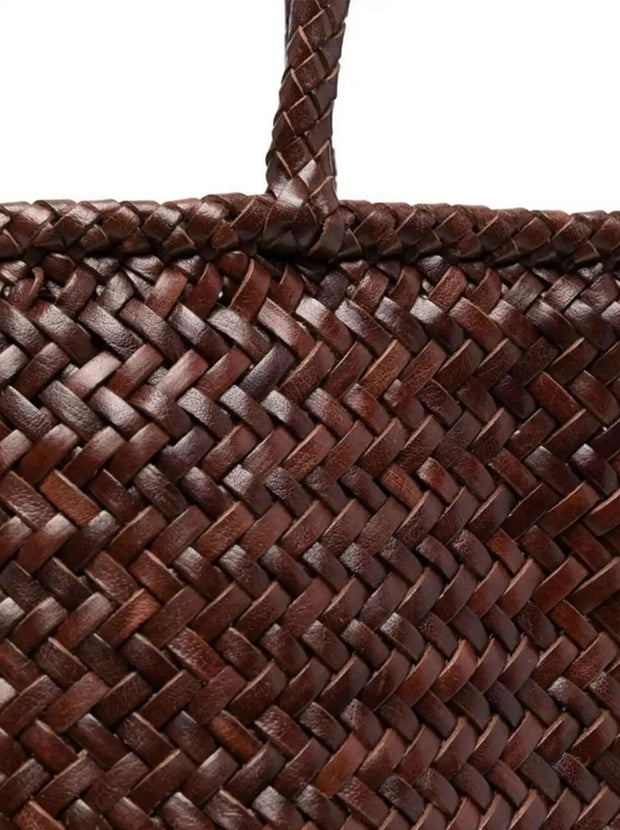 Grace Small Woven Leather Tote  - Bruciato