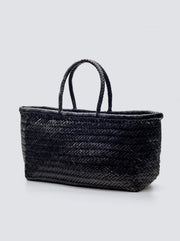 Bamboo Large Triple Jump Woven Leather Tote - Black