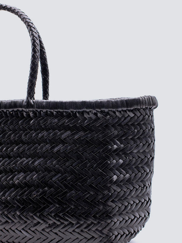 Bamboo Large Triple Jump Woven Leather Tote - Black