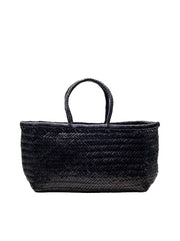 Bamboo Large Triple Jump Woven Leather Tote - Black