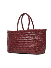 Bamboo Large Triple Jump Woven Leather Tote - Bordeaux