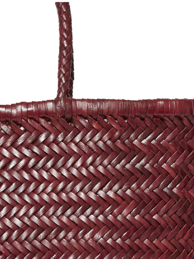 Bamboo Large Triple Jump Woven Leather Tote - Bordeaux