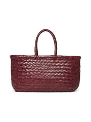 Bamboo Large Triple Jump Woven Leather Tote - Bordeaux