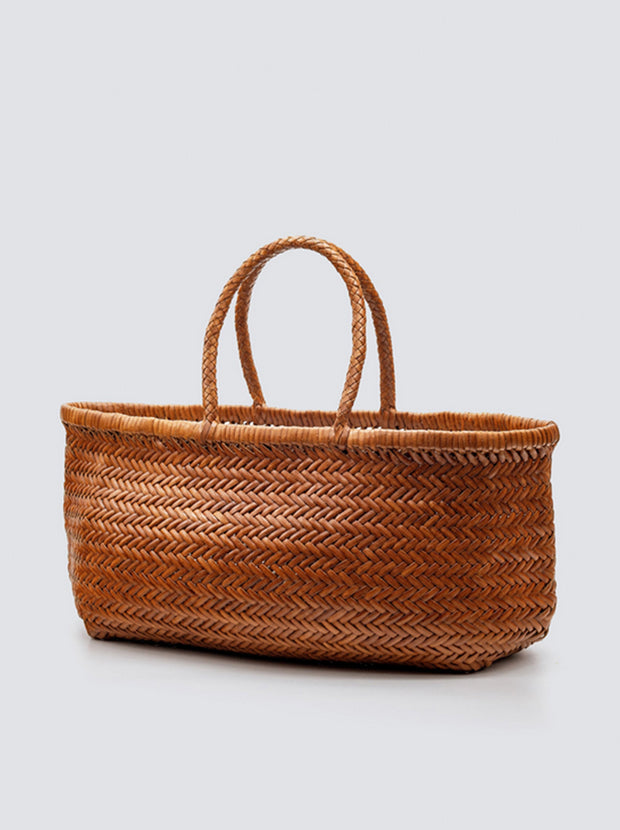 Bamboo Large Triple Jump Woven Leather Tote - Tan