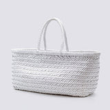 Bamboo Large Triple Jump Woven Leather Tote - White