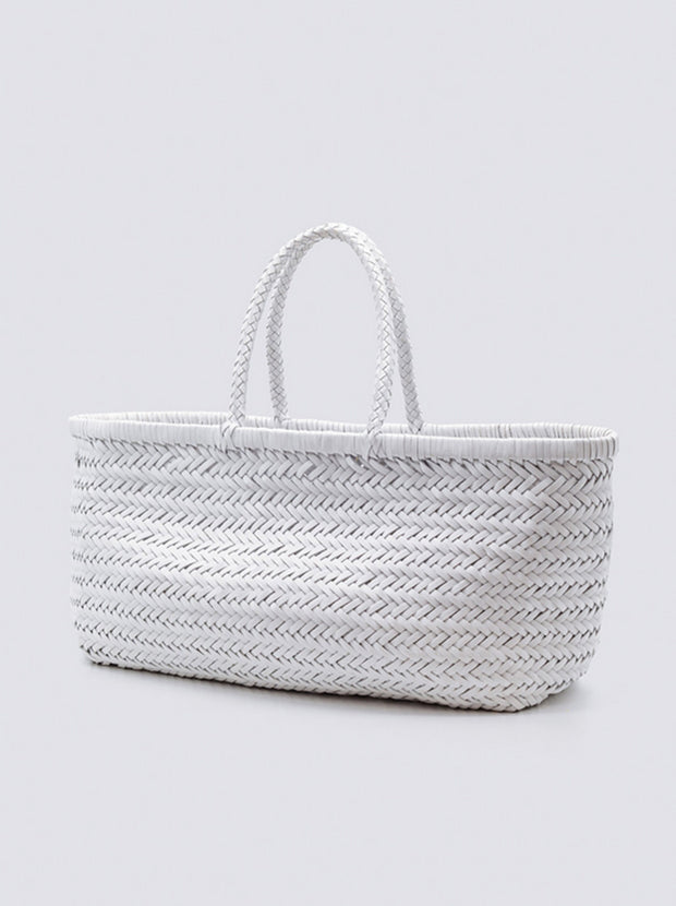 Bamboo Large Triple Jump Woven Leather Tote - White