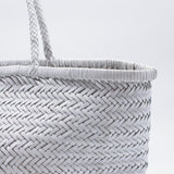 Bamboo Large Triple Jump Woven Leather Tote - White