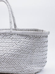 Bamboo Large Triple Jump Woven Leather Tote - White